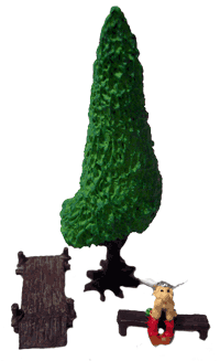 Asterix auf seiner Bank, eine kleine Brcke und ein Baum