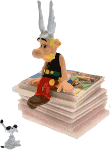 Asterix auf Bücherstapel